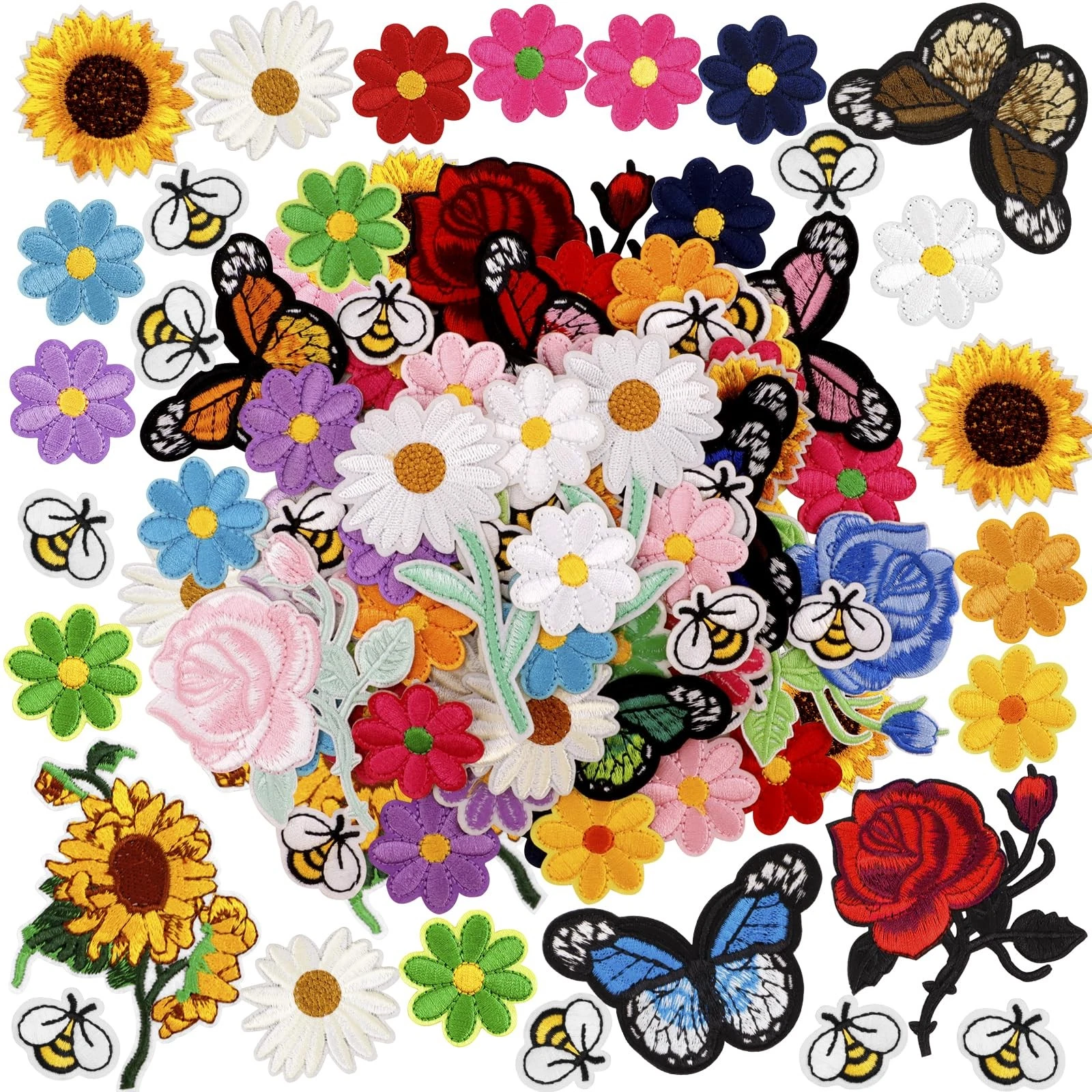 72 Pcs Embroidered Iron On Patches for Clothing, Butterfly Flower Iron On Patche
