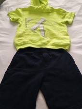 Calvin Klein Jeans Boys 2pc Logo Short Sleeve Hooded Hoodie  Shorts Set Green