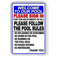Pool Rules Sign In No Diving Splashing Running Metal Sign 5 SIZES caution SD004