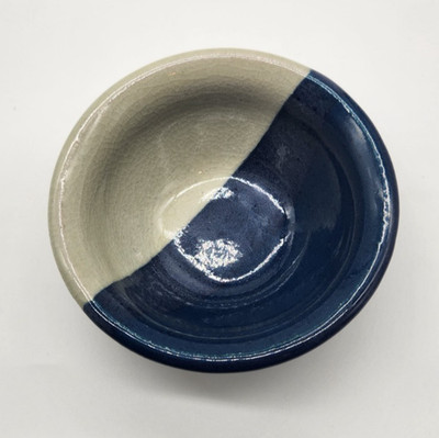 Hand Thrown Navy/Blue and Taupe Glossy Trinket Dish/Cereal Soup Bowl