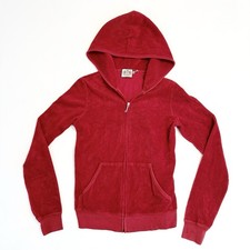 Juicy Couture Vintage Y2K Terry Cloth Hoodie Zip Up Red Size Medium Made In USA