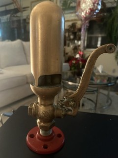 Powell Brass Antique Steam Whistle Excellent Condition On Stand.