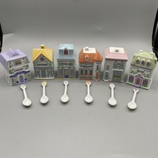 Vintage Lenox Village Condiment Set 1992 Jars with Lids fine porcelain lot of 6