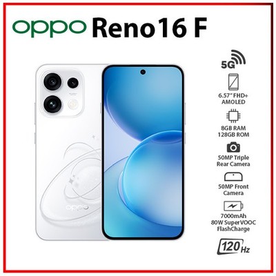 (New)OPPO Reno16 F 5G 8GB+128GB WHITE Dual SIM Unlocked Android Cell Phone