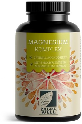 Magnesium Komplex 180 Kapseln 400 mg Magnesium pro Tag aus 5 hochwertigen Formen