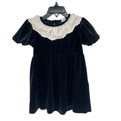 ZARA Baby Girls Black Velvet Dress 1824M White Eyelet Peter Pan Collar
