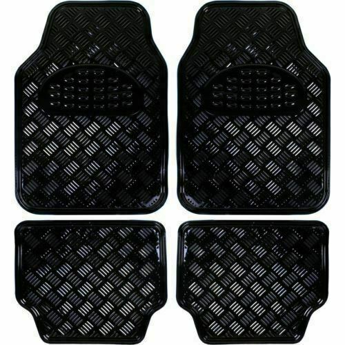 Set 4 Tappetini Tappeti Auto Universali Sportivi Neri Gomma Effetto Metallo sus