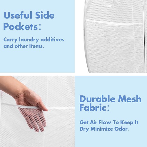 Pop Up Laundry Hamper 14.6 X 14.6 X 22.5 In Mesh Foldable White - Picture 4 of 7