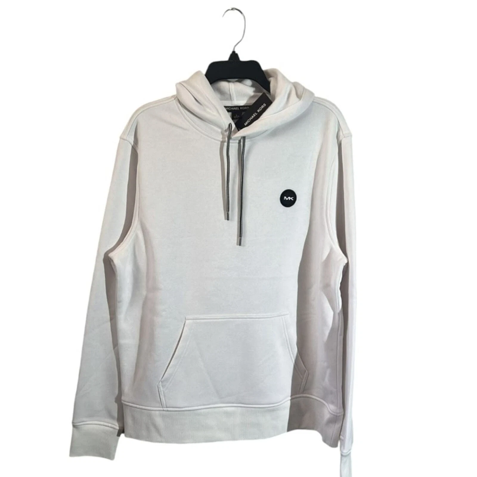 Felpa uomo Michael Kors pullover pile con cappuccio taglia L colore bianco nuova con etichetta