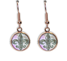 Fleur de Lis Lily Ethnic Symbol - SMALL Resin Dangling Earrings 12MM Round