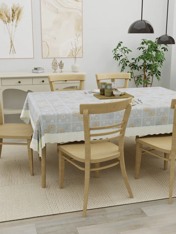 PVC Table Cover Grey Base with White Print 60x90 Inches 6 Seater US - Image 3 of 4