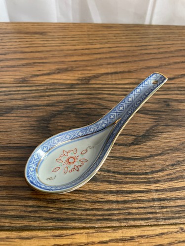 Vintage Chinese Rice Pattern Porcelain Soup Spoon Blue and White | eBay