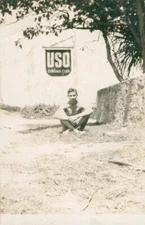 1945 WWII  Struttman's USO Kalama Club SIGN Kalama Beach, Hawaii photo #4&5 me