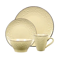 Elegant Modern Stoneware Scroll Dinnerware Set for Parties - Yellow, 16 Piece