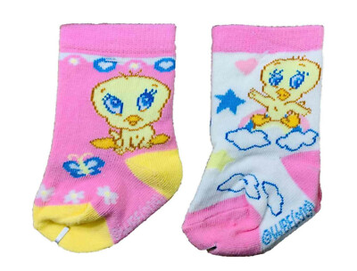 Looney Tunes Infant Bootie Socks 2 pair, 0-3 months Tweety, Butterflies, Rainbow