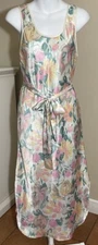 Vanity Fair Vintage Long Midi Nylon Nightgown With Sash Floral Size Small