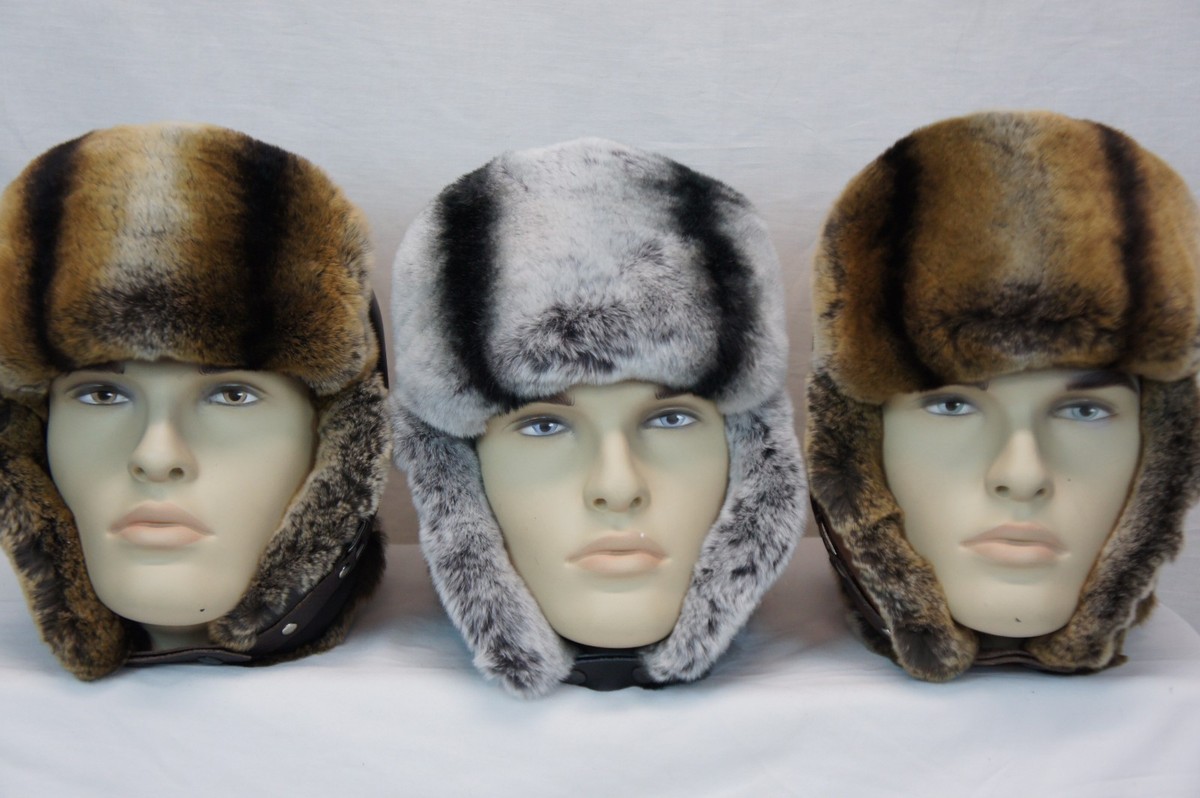 GENUINE CHINCHILLA Rex Fur REAL LEATHER Unisex Trapper  display picture 3