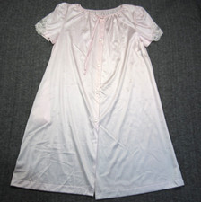 Vtg Lorraine Nightgown Women M Pink Lace Trim Button Front Nylon USA 70s 80s