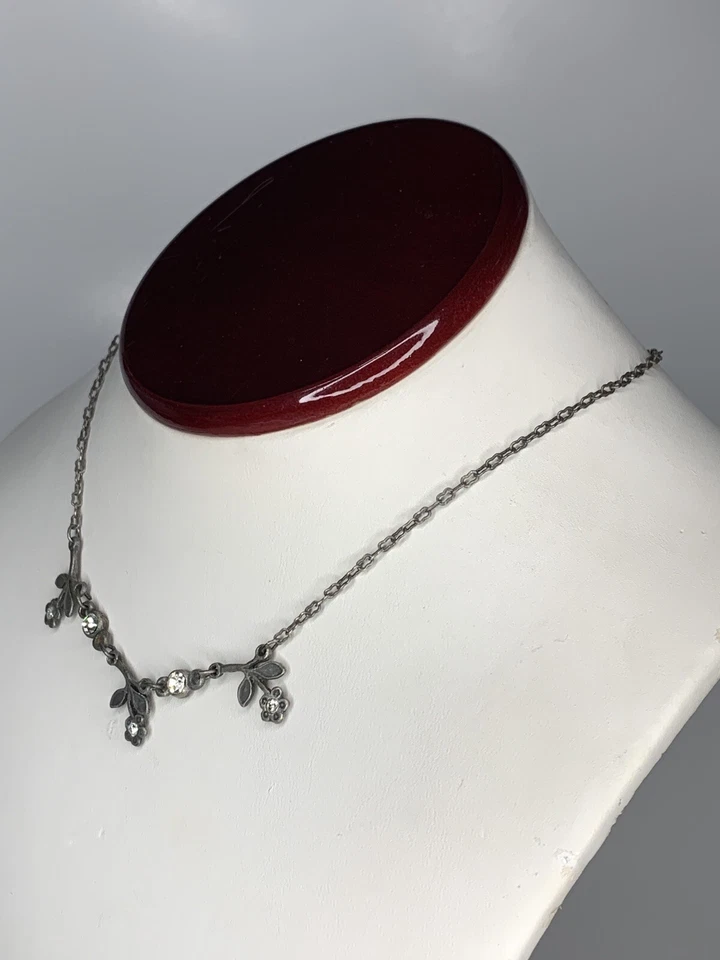 "Collar vintage de peltre cortina de flores estrás 17,5""" Foto 3 de 4