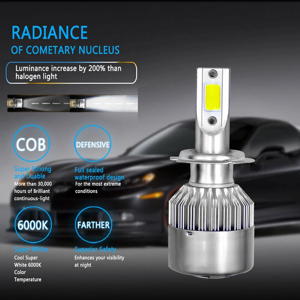 2X H7/H4/H3/H1/H11/9005/9006/9004 LED C9 Car Headlights Kits  Bulbs 6000K White - Image 3 of 4