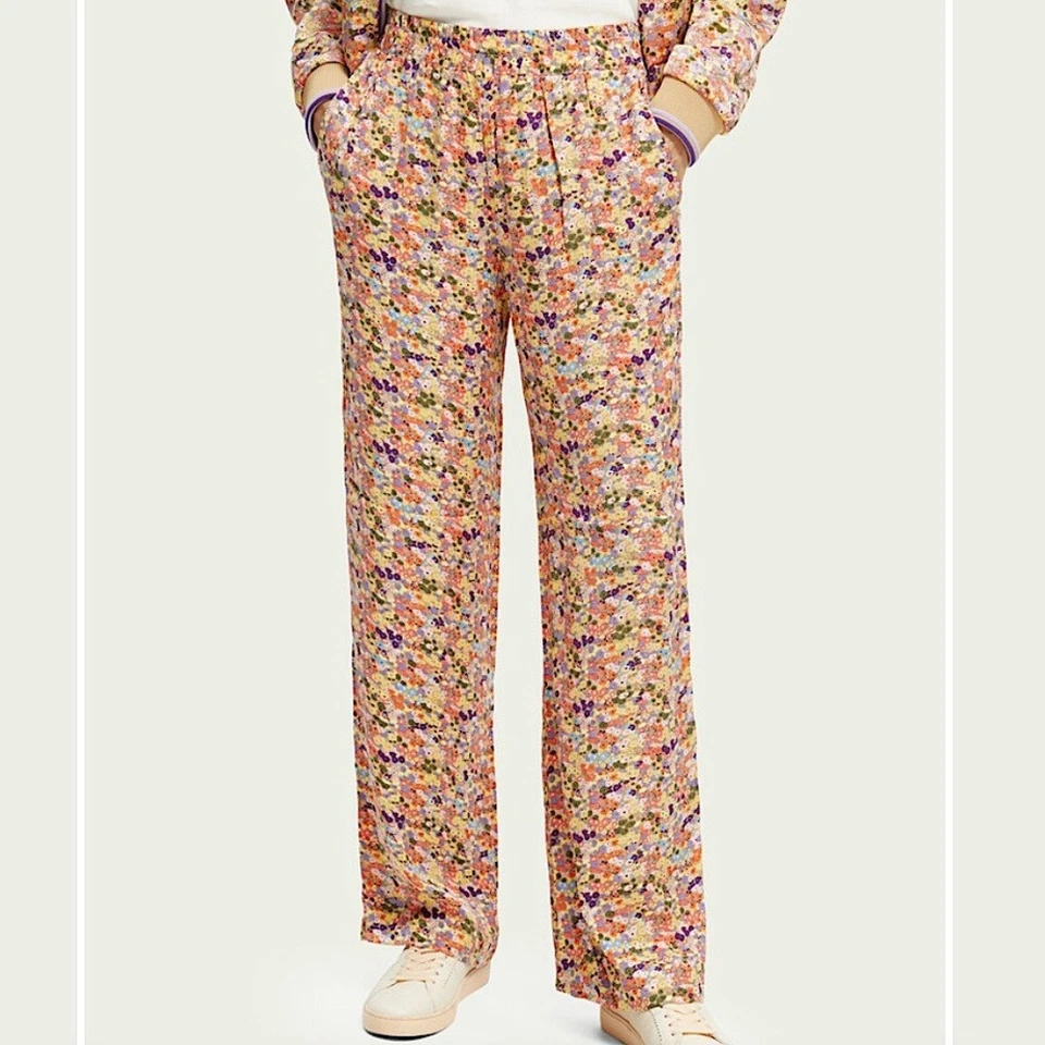 Pantalón elástico Scotch & Soda Gia floral tiro medio pierna ancha grande