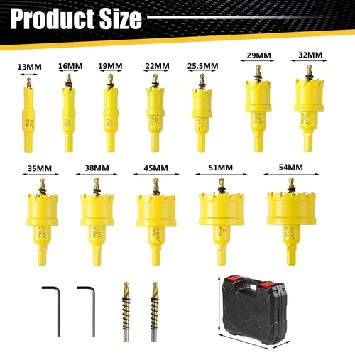 14PCS Carbide Hole Saw Kit for Metal,1/2'' to 2-1/8" TCT Hole Saw Set with Ti... - Picture 2 of 9