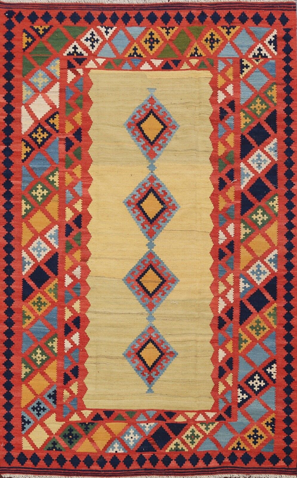 Vintage Geometric Kilim Reversible Hand-woven Area Rug Oriental Wool Carpet 5x7