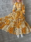 Vintage Cotton Doll Dress Orange Crocheted Lace for Barbie Or 13" Dolls Handmade