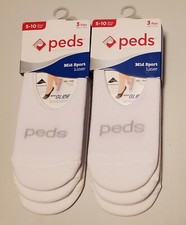  Lot Of 2 Peds 3 Pair Mid Sport Liner Socks Women 5-10 Gel Tab Nano Glide White