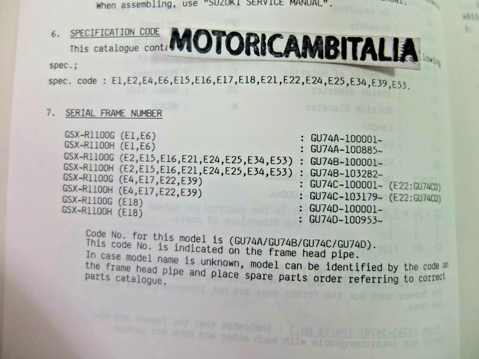 Sukuki GSX R 1100 Moto Manual Catálogo Piezas de Repuesto Spare A Motorcycle - Imagen 4 de 4