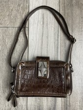 M.C. Marc Chantal Small Shoulder Hand Bag Crossbody Purse Brown Silver Hardware