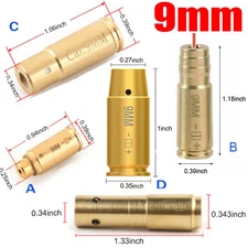CAL 9mm Red Laser Bore Sight Brass Cartridge Bullet Shap Boresighter W/ Battery