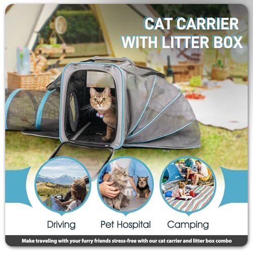 Cat Travel Carrier with Litter Box, Expandable Pet Carrier with grey eBay