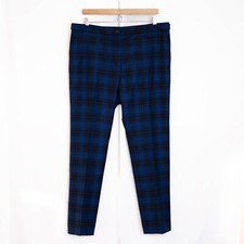 Brooks Brothers Trouser Pants Women 14 Blue Tartan Plaid Wool Blend Stretch Chic