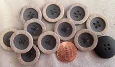 Lot of 12 Matte Dark Grey & Beige Plastic Sew-through Buttons 13/16" 20mm # 7128