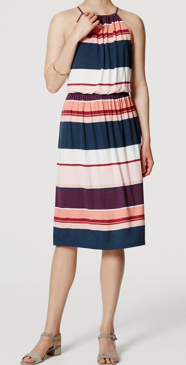 Ann Taylor LOFT Striped Halter Midi Dress Size XX-Small Petite Weathered  Violet | eBay