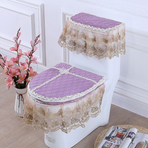 3Pcs European Toilet Seat Cover Water Tank cover Zipper Lace Lid Pad Bathroom - Picture 16 of 21