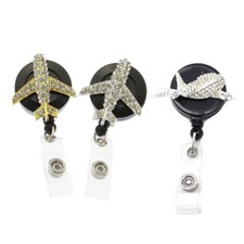 2pcs/lot Retractable Crystal Aircraft Airplane ID Badge Reel for Air Hostess