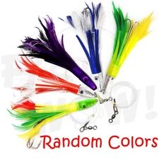 5pcs 6 inch Tuna Feather Jet Rigged Fishing Big Game Trolling Lures Random Color