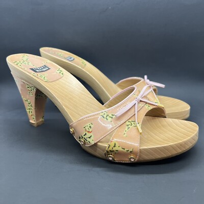   Stuart Weitzman Rose Dalmations Slip On Heels Wooden Sole Women's Size 8.5