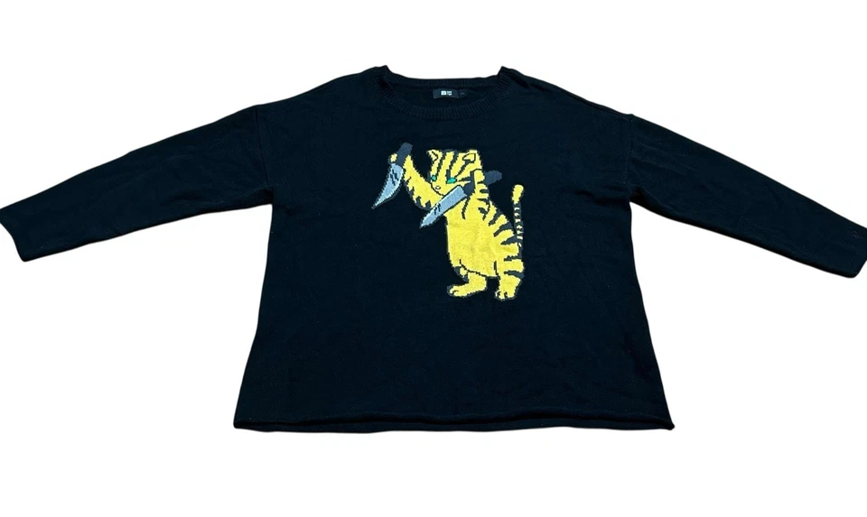 铁拳女式针织毛衣杀手猫带刀黑色尺寸 2XL 刺绣 — 第 4/4 张图片