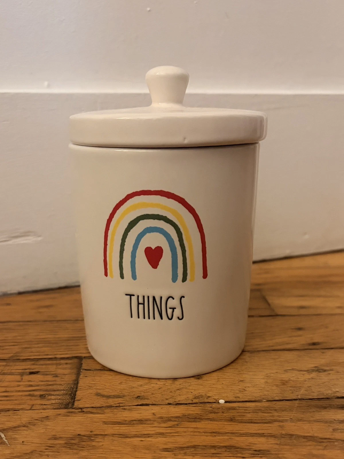 Rae Dunn "Things" Jar Canister Ceramic Rainbow Lid Storage Bathroom Snacks