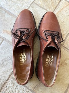 Salvatore Ferragamo Pebble Leather Derby Dress Shoes Mens Brown Oxford 9 B