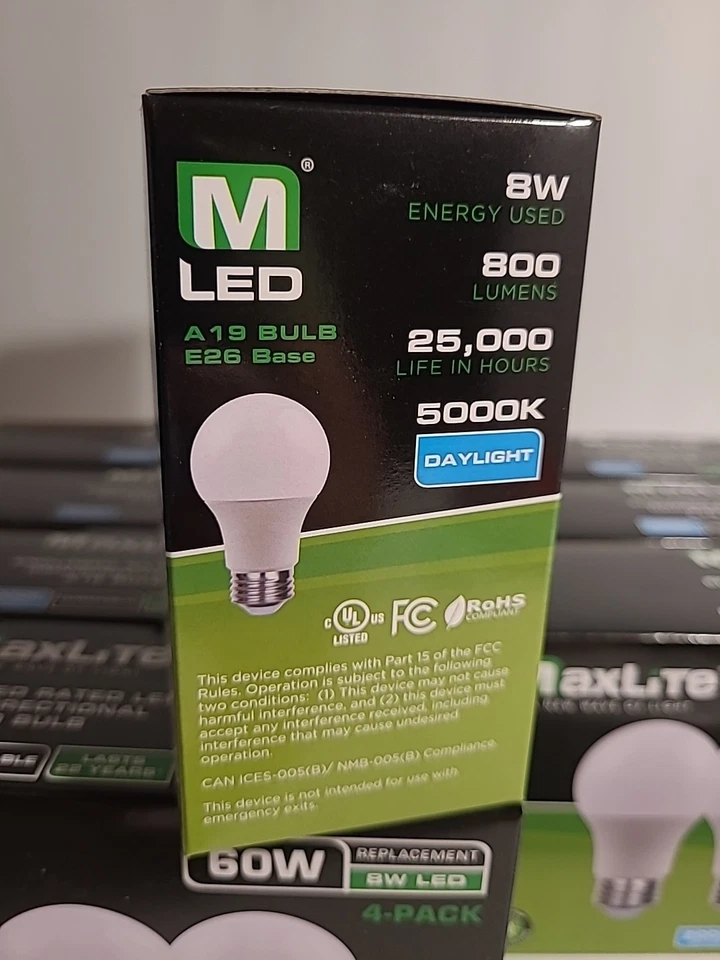 32 Pack Maxlite 8W LED Bulb 60 watt replace A19 Daylight 5000K LED Light 60w - Image 4 of 4