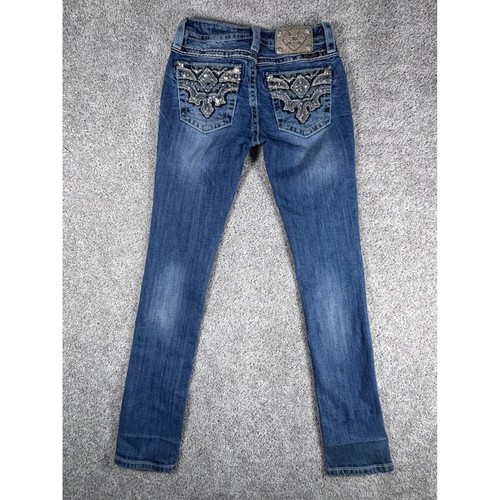 Miss Me Jeans Mid Rise Straight Verziert Pailletten Pailletten Blau Denim Gr. 25 - Bild 3 von 14