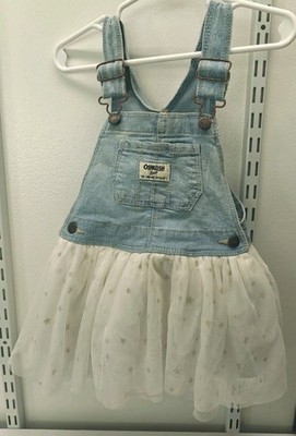 Oshkosh B'gosh Overall Dress Baby 24 Months Denim Vestbak White/Star Tulle Skirt