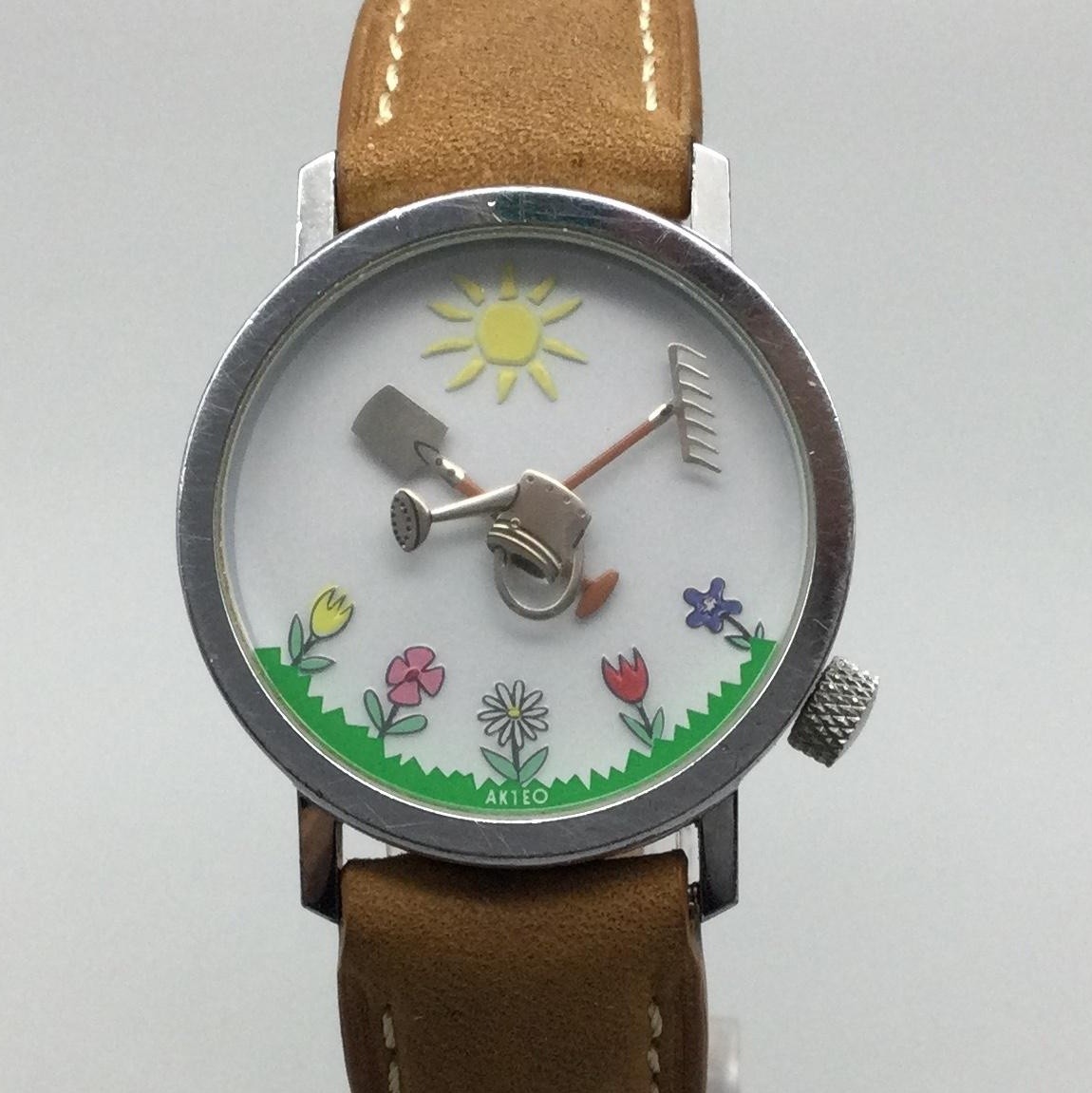 Akteo Womens Watch 32mm Garden Dial Brown Leather Made In France