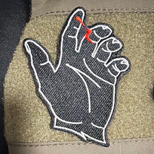 Embroidered Funny Hand Gesture Sew-On Patch Black  White w/ Red Detail Single
