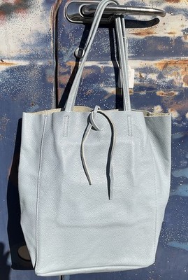Borse In Pelle Genuine Leather Blue Tote Bag made in Italy