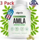 3PCS Alevia Organic Amla Capsules 1000mg Indian Gooseberry Amla Fruit Supplement